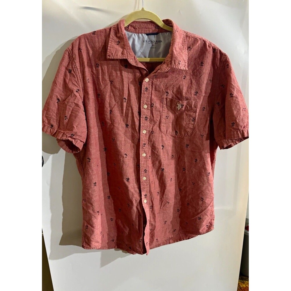 U.S. Polo Assn. Men's 2XL Red Print Short Sleeve Button-Up Point Collar Shirt